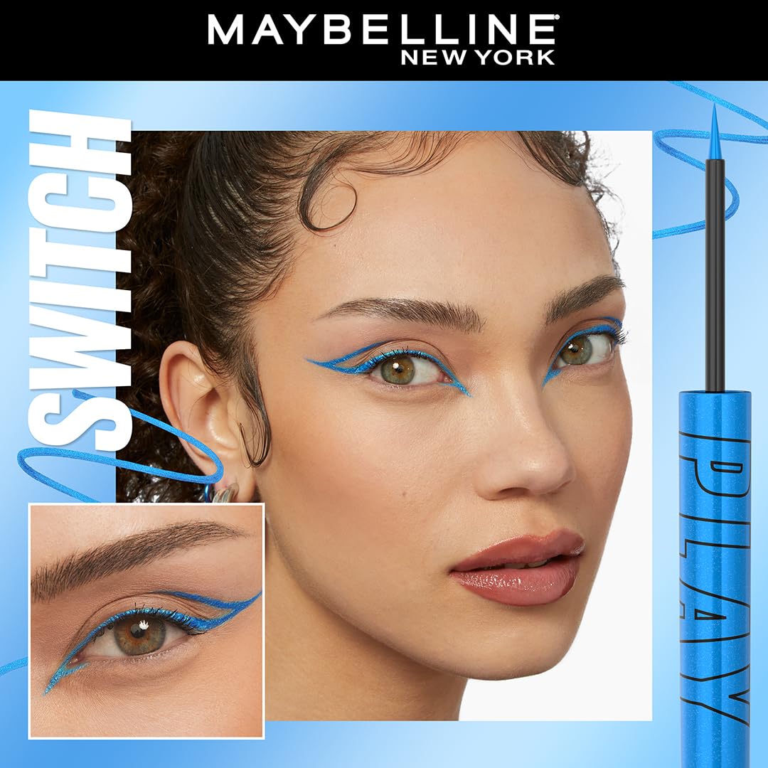 Maybelline New York Tattoo Play Blue Liquid Eyeliner - Switch, Upto 48 Hours Bold Color, Water-proof Eyeliner & Smudge-proof. Maybelline High-impact Color Liner, Vegan Formula | 2.1ml