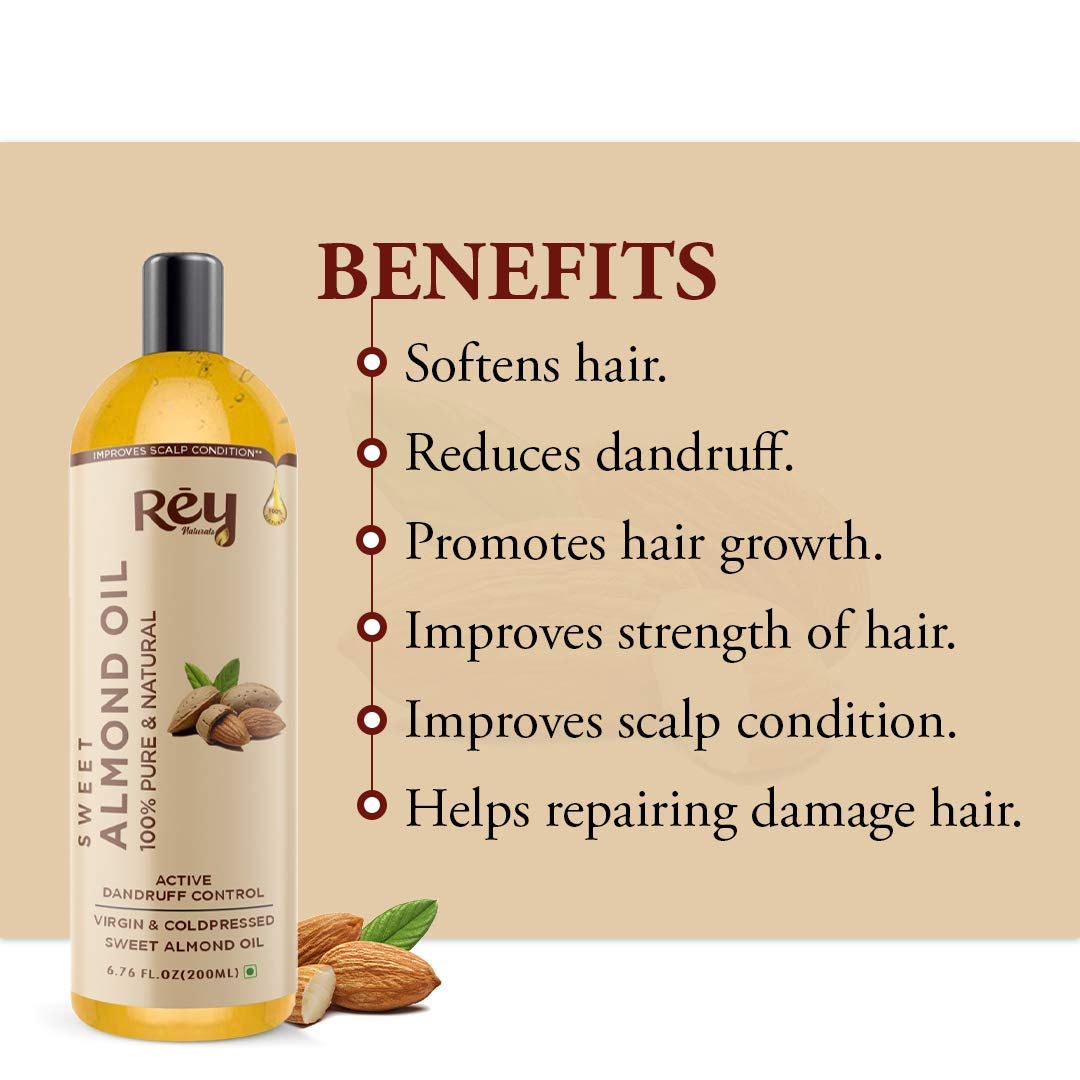 Rey Naturals Almond Oil & Castor Oil For Hair Growth, Hair Fall Control & Hydrated Scalp (Arandi Ka Tel, Badam Oil) - 200ml*2 | Cold Pressed Oil For Healthy Hair | Herbal Hair Oil For Men & Women