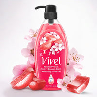 Vivel Red Aloe Vera & Cherry Blossom Scent Shower Gel, 895 ml, Moisturizing Body Wash, with Plant based Cleansers, Body wash Shower Gel for Women & Men, For All Skin Types