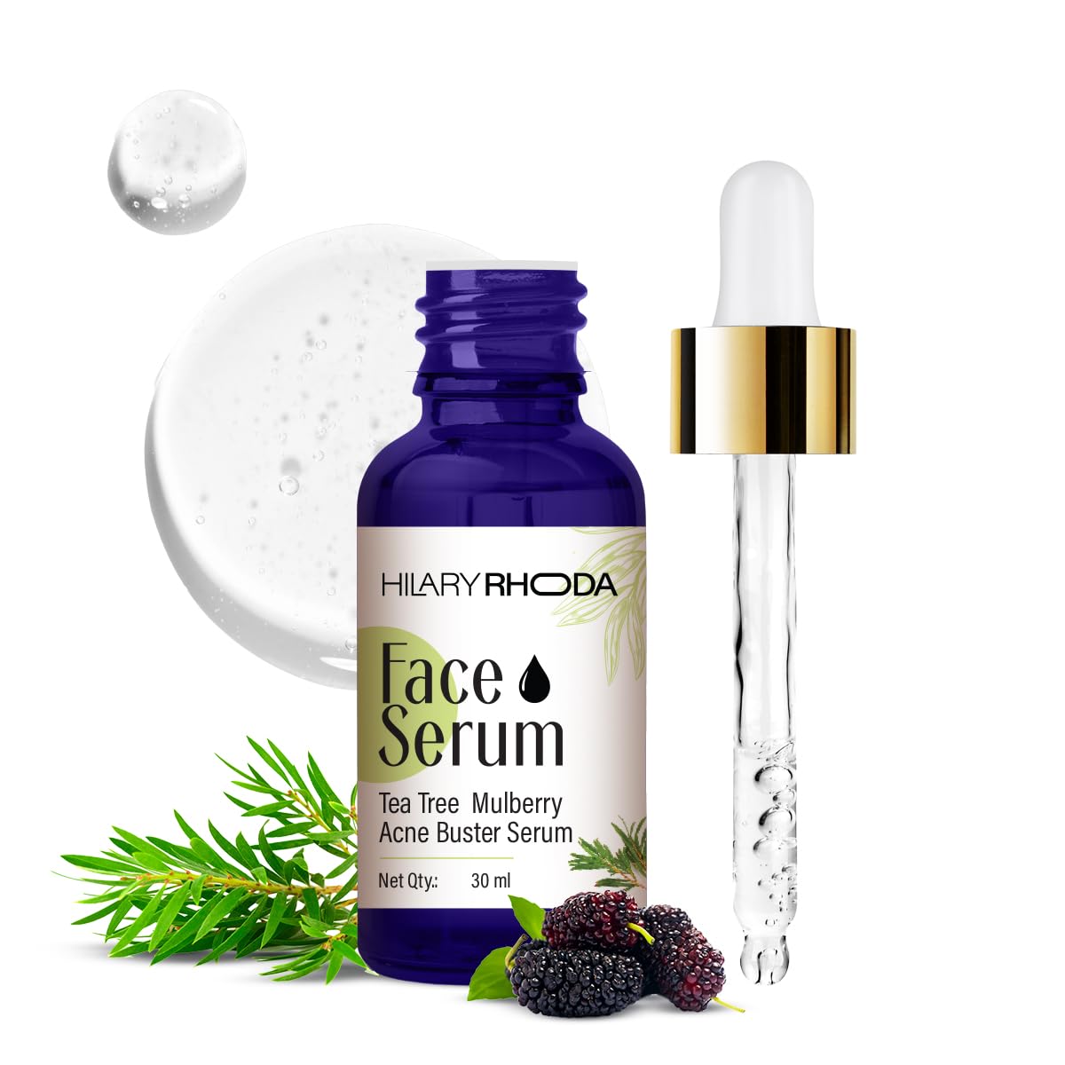 Hilary Rhoda Tea Tree Mulberry Acne Buster Serum for acne free Skin | Non-Irritating Formula | Helps Reduce Acne & Blemishes| with Goodness of Mulberry | 30 ml