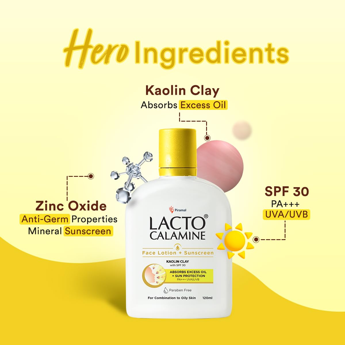 Lacto Calamine Sunscreen Lotion with SPF 30 | 120ml |UVA + UVB PA+++ | Kaolin Clay & Zinc Oxide | Daily Face Moisturizer For Oily Skin | Lightweight & Non-Greasy | Face & Body Lotion