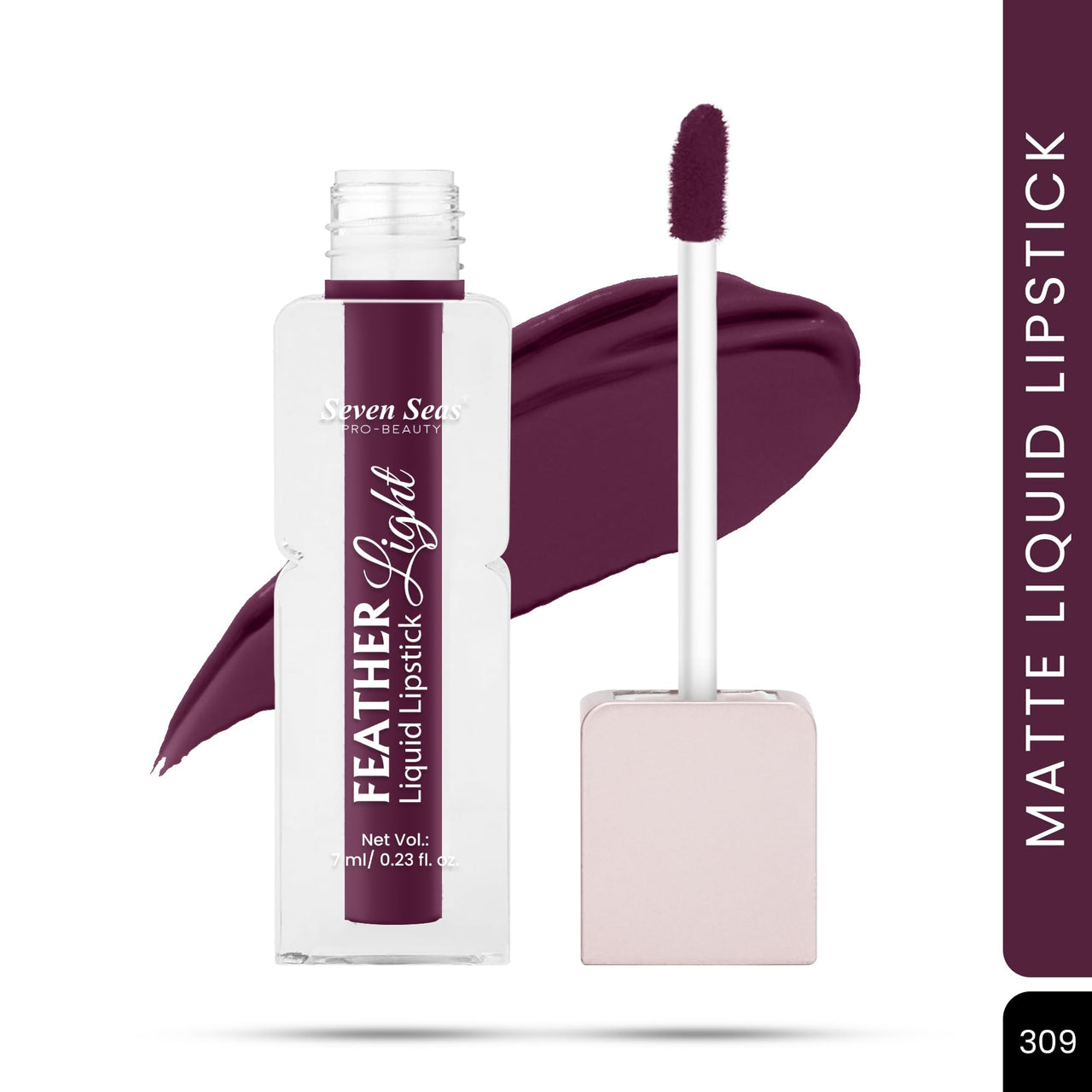 Seven Seas Feather Light Liquid Lipstick | Matte Finish Liquid Lipstick | Long Lasting | Non Transfer | One Coat Application | Stay Upto 12 Hours (309, 6ml)