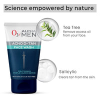 O3+ Volcano Scrub (50G) & O3+ ALPHA MEN Acno D-TAN Face Wash with Tea Tree 100g for Oily Skin Combo