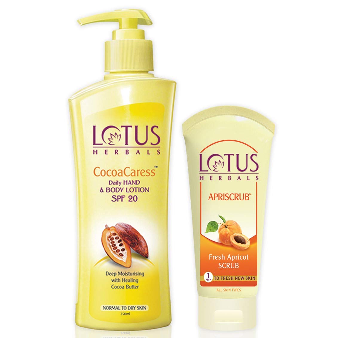 Lotus Herbals Skin Care Combo | Cocoacaress Daily Hand & Body Lotion With Apriscrub Face Scrub | 400g