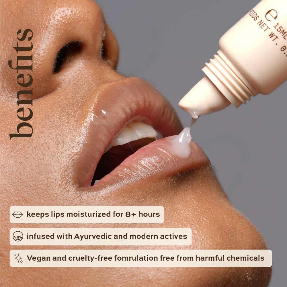 indē wild Dewy Lip Treatment - 15ml | Overnight Repair Vegan Lip Balm & Moisturizer | Lasts for 8+ hour | With Natural Desi Ghee, Shea Butter, Squalane & Hyaluronic Acid | Hydrating Korean Fomrulation