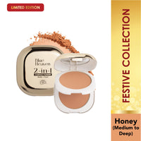 Blue Heaven 2-In-1 Festive Compact Powder For Women Infused With Vitamin E | All Skin Pearl & Matte Finish | SPF Protection | 8-Hour Oil Control | Face Powder For Glowing Skin|Honey| 18Gm