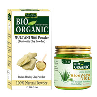 INDUS VALLEY Bio Organic Non-Toxic Aloe Vera Gel and Multani Mitti Powder | Healing Clay - for Acne, Scars, Glowing & Radiant Skin Treatment (175ml + 200g)