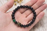Karseer Viking Wolf Head Charm Healing Crystal Stress Relief Anti Anxiety Energy Stone Beaded Bracelet Antique Bronze Wolf