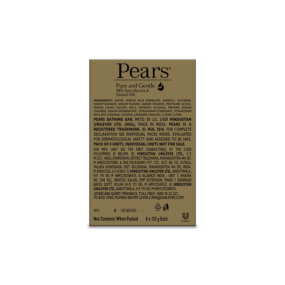 Pears Pure & Gentle Soap Bar (Combo Pack of 16) - With Glycerin for Soft, Glowing Skin & Body, Paraben-Free Body Soaps For Bath Ideal for Men & Women