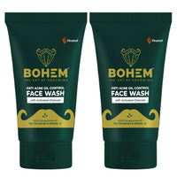 BOHEM Anti Acne Activated Charcoal Face Wash for Oily & Acne Prone Skin | 100ml x 2 | Tea Tree Extract & Vitamin E for Oil Free Pollution Defense, De Tan & Detox | Facewash for Men | All Skin Types