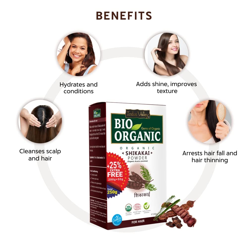 INDUS VALLEY Bio Organic Organic Black Shikakai Powder | Acacia Concinna For Hair Care - 250Gm