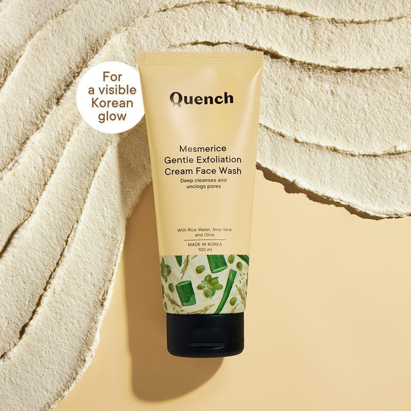 QUENCH BOTANICS Rice Water Gentle Exfoliation Cream Face Wash | Korean Face Wash for Glowing Skin | Brightens & Hydrates Skin with Aloe Vera & Vitamin E | Made in Korea (100ml)