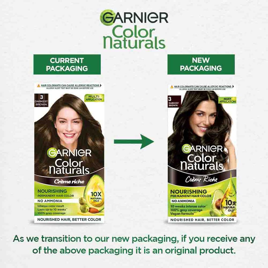 Garnier Color Naturals Crème hair color, Shade 3 Darkest Brown, 70ml + 60g