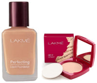 Lakmé Perfecting Matte Liquid Foundation for All Skin Type,Marble,Waterproof Full Coverage Long Lasting - Light Oil Free Face Makeup With Vitamin E,Dewy Finish Glow,27 Ml & Face It Compact,Pearl,9 G