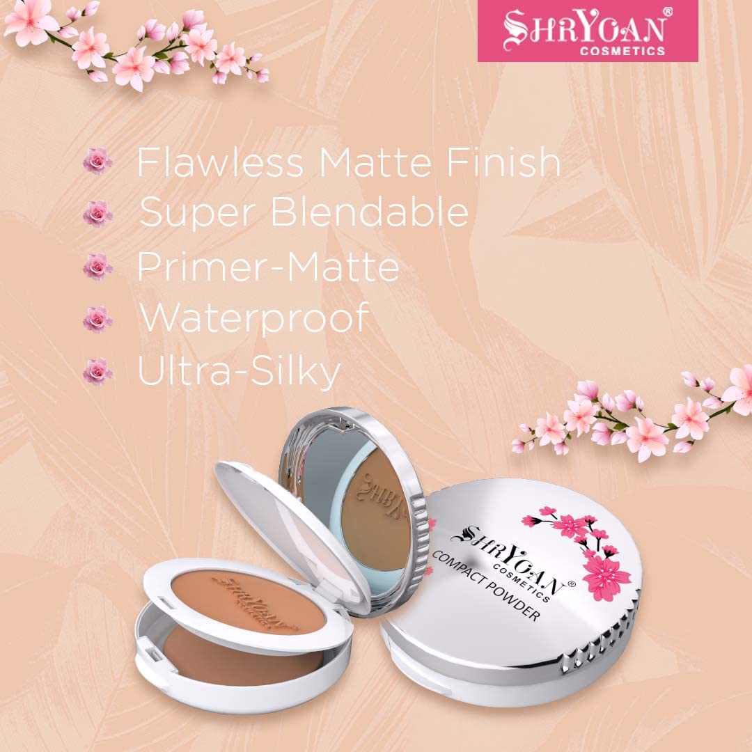 Shryoan 2 in 1 Oil Control Compact Powder| Hides Imperfections, Blends Effectively, Matte Finish With Soft & Silky texture and Pressed Powder for All Skin Types (23g) Shade 01