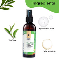 Pilgrim Tea Tree & 2% Niacinamide face toner for oily skin, acne & blemish prone skin | Toner for open pores tightening, pore cleansing & glowing skin | Women & Men | 100 ml