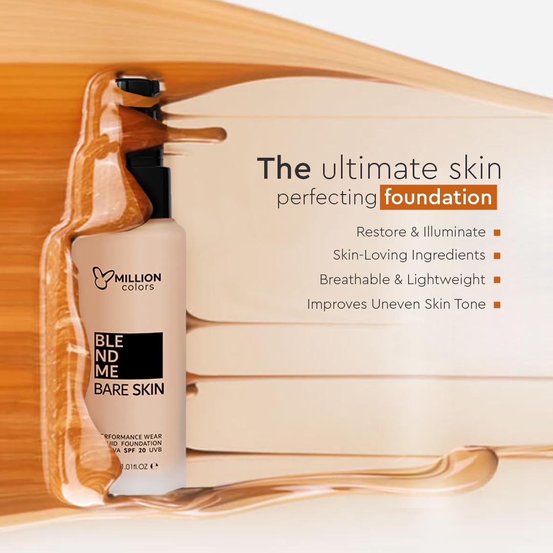 Million Colors Foundation for Face Makeup | Liquid Foundation for Oily and Dry Skin | Lightweight Matte Finish with SPF 20 | Waterproof Long-Lasting Makeup | All Skin Types | Soft Tan 05, 30ml