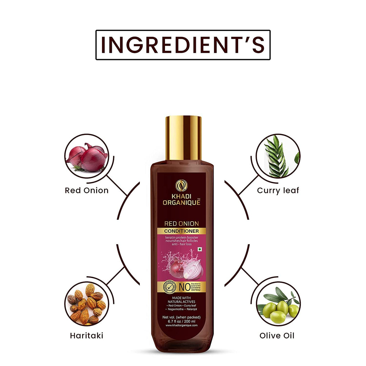 Khadi Organique Red Onion Hair Conditioner With Keratin Protein Booster (SLS & PARABEN FREE) (Red Onion Conditioner (Pack of 2))
