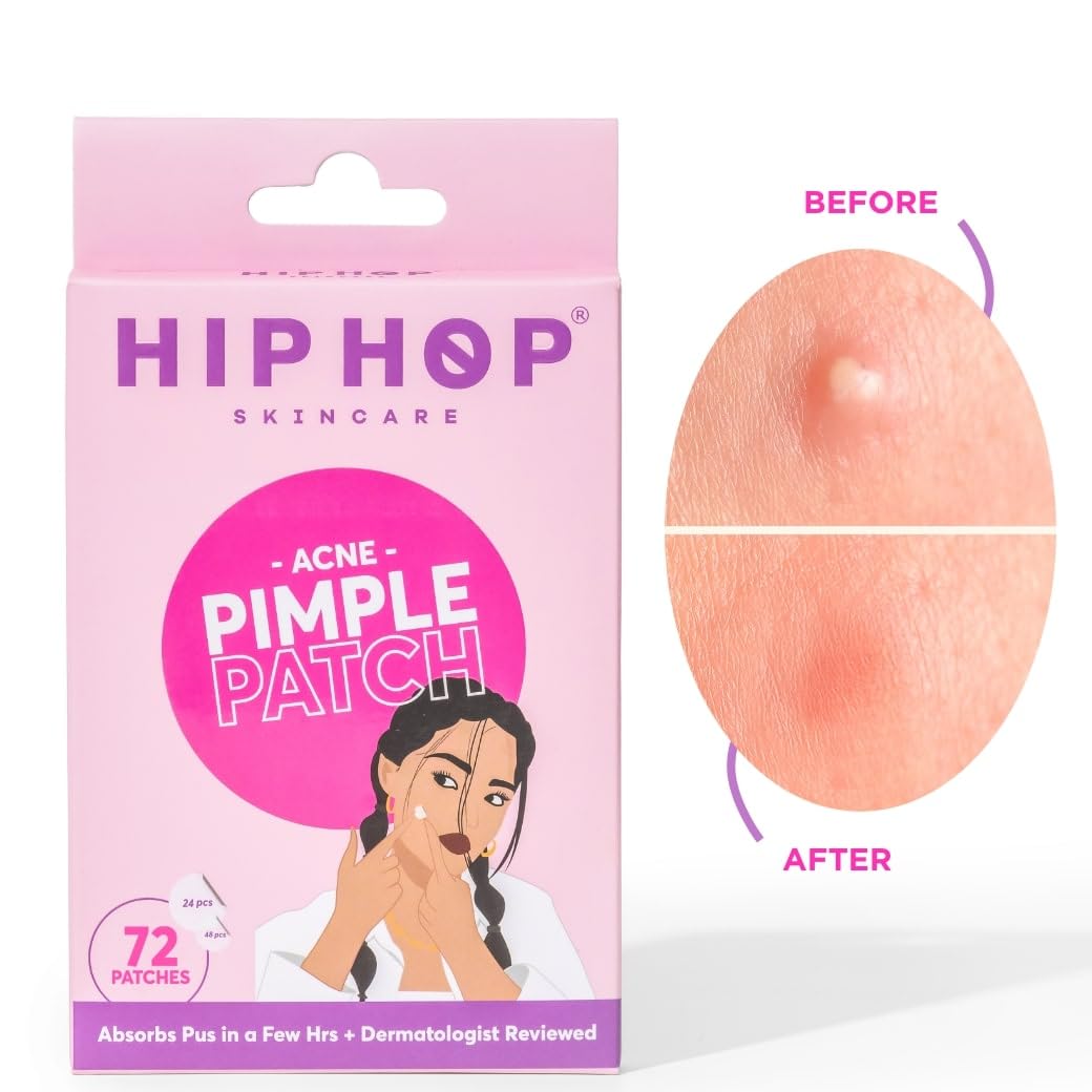 HipHop Skincare Acne Patch 72 Count - with Hydrocolloid | Absorbs Pus, Flattens Pimples | Quick-Acting, Waterproof & Transparent | For Men & Women, All Skin Types