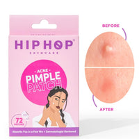 HipHop Skincare Acne Patch 72 Count - with Hydrocolloid | Absorbs Pus, Flattens Pimples | Quick-Acting, Waterproof & Transparent | For Men & Women, All Skin Types