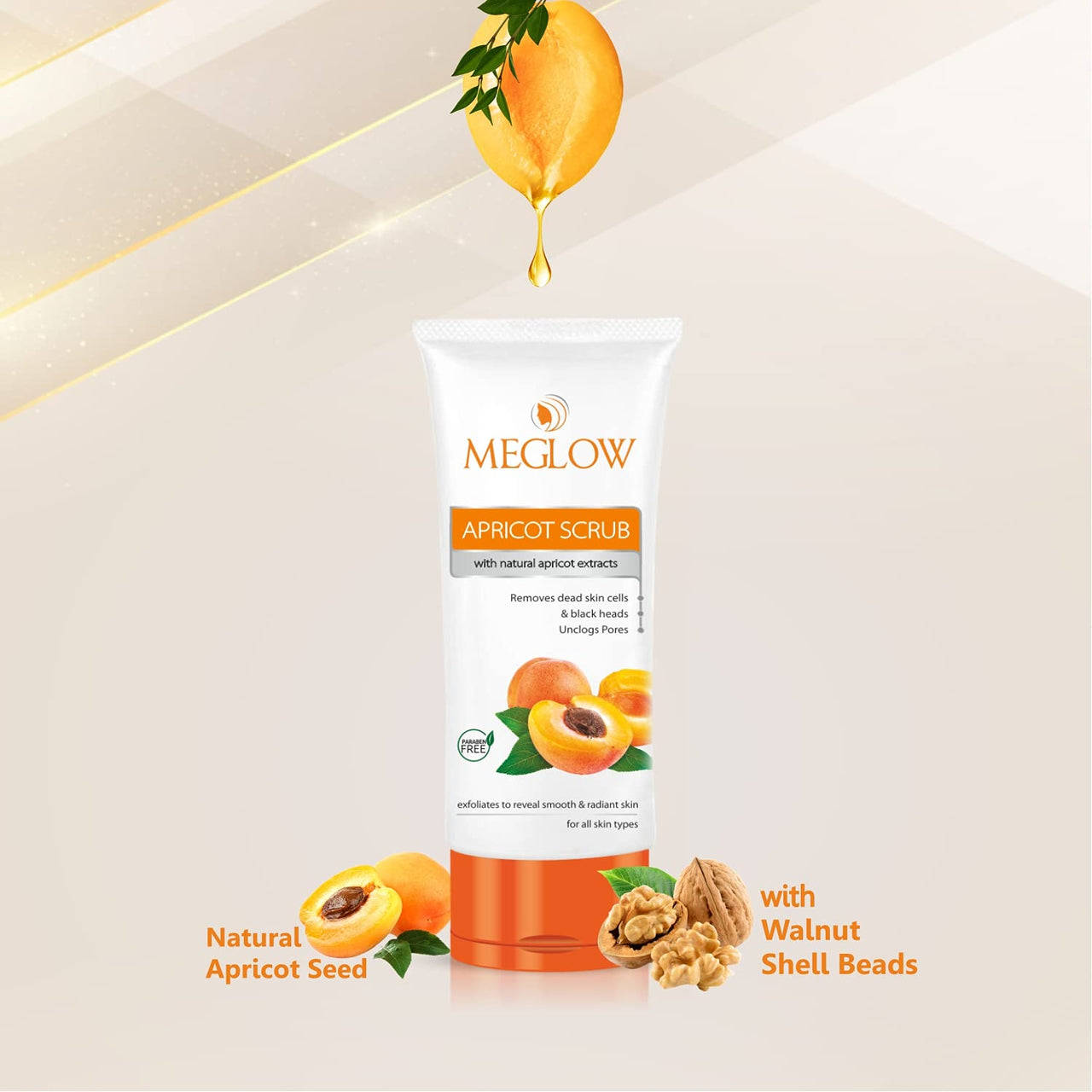 Meglow Skincare Combo Pack of 4- Women's Face Cream (50g) with Vitamin E and Natural Extracts | Instant Glow Face Wash (70g) | Apricot Scrub (70g) with Wallnut Shell Beads| Lip Shiner (15g) For Moisturized Lips | Paraben Free | For Glowing Skin