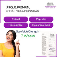 Derma Decode Retinol Night Serum - 0.5% Retinol, 3% Peptides, 5% Niacinamide, 1% Hyaluronic Acid Face Serum for 30+ & 40+ - Ideal for Oily, Dry, Sensitive Skin - 30ml Airless Pump
