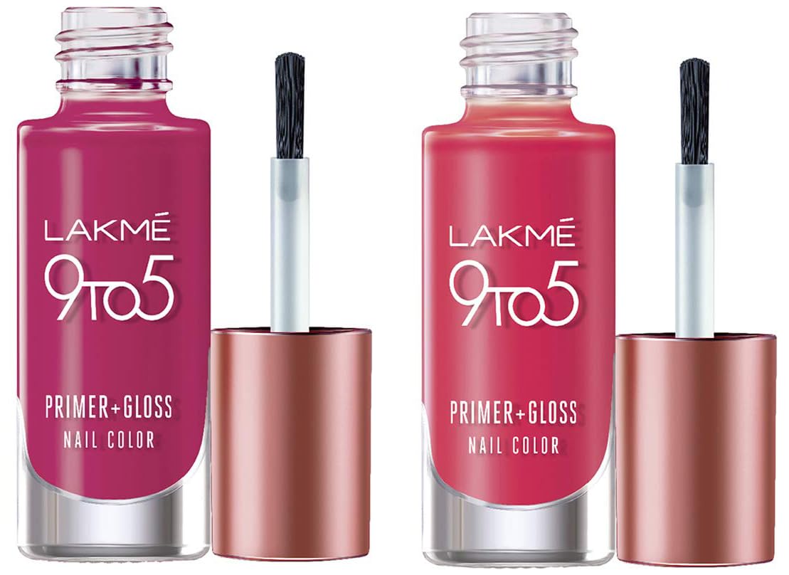 Lakmé 9 To 5 Primer + Glossy Finish Nail Colour Combo, 6 Ml