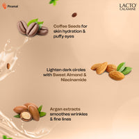 Lacto Calamine Under Eye Cream For Dark Circles for Women & Men | Fine Lines & Puffy Eyes With Cooling Massage Roller | 15g | With Coffee Oil, Multi-Peptides, Niacinamide, & Vitamin E