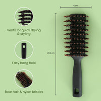 Rey Naturals Round Vented Hair Brush for men and women | Quick Drying & Pain Free Detangling | hair care products | Hair comb | Flexible Nylon Bristles (Black)