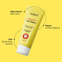 SOKU Complete Glow Daily Face Wash | With Alpha Arbutin, Kale & Papaya Extract | Face Wash For Brighter & Glowing Skin | Reduces Pigmentation | All Skin Types | Dermatologically Tested - 100 ml