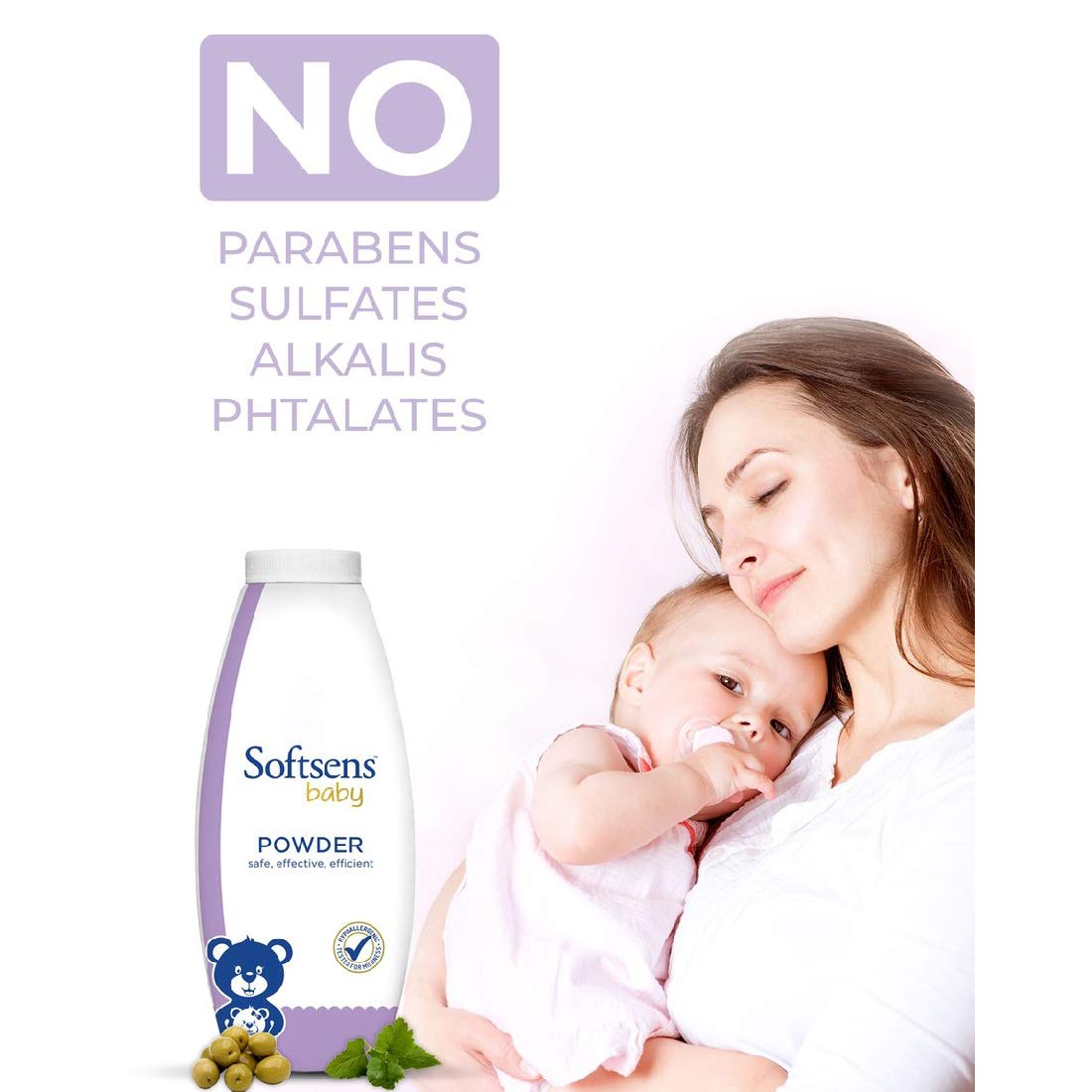 Softsens Baby Powder|Enriched with Patchouli & Olive|Soothes & Moisturises Baby’s Skin|Mild,Dermatologically Tested,Hypoallergenic & Paraben-Free|200g (Pack of 3)