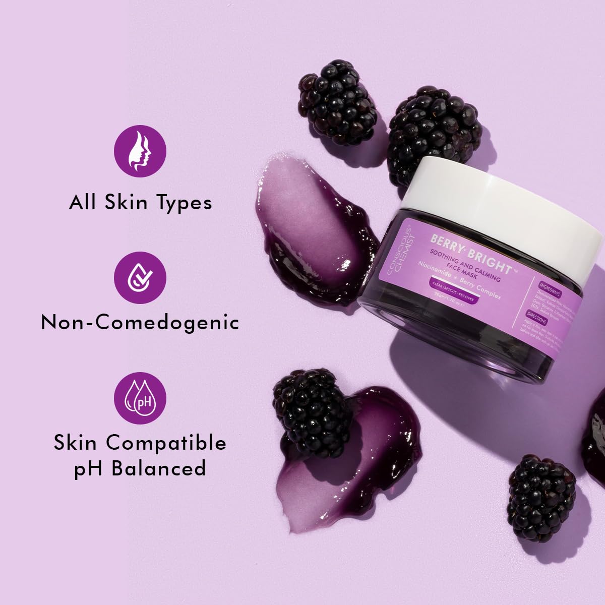 Conscious Chemist® Berry Bright Pore Refining & Brightening Face Mask | For Bright and Clear Skin with Niacinamide & Berry Extracts | 50g