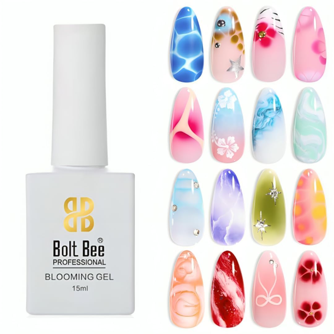 Bolt Bee Blooming Gel 15ml Clear Uv Led Blossom Gel Polish for Spreading Effect Marble Natural Stone Watercolor Floral Print Soak off Diy Nail Art Design Manicure Gift for Women