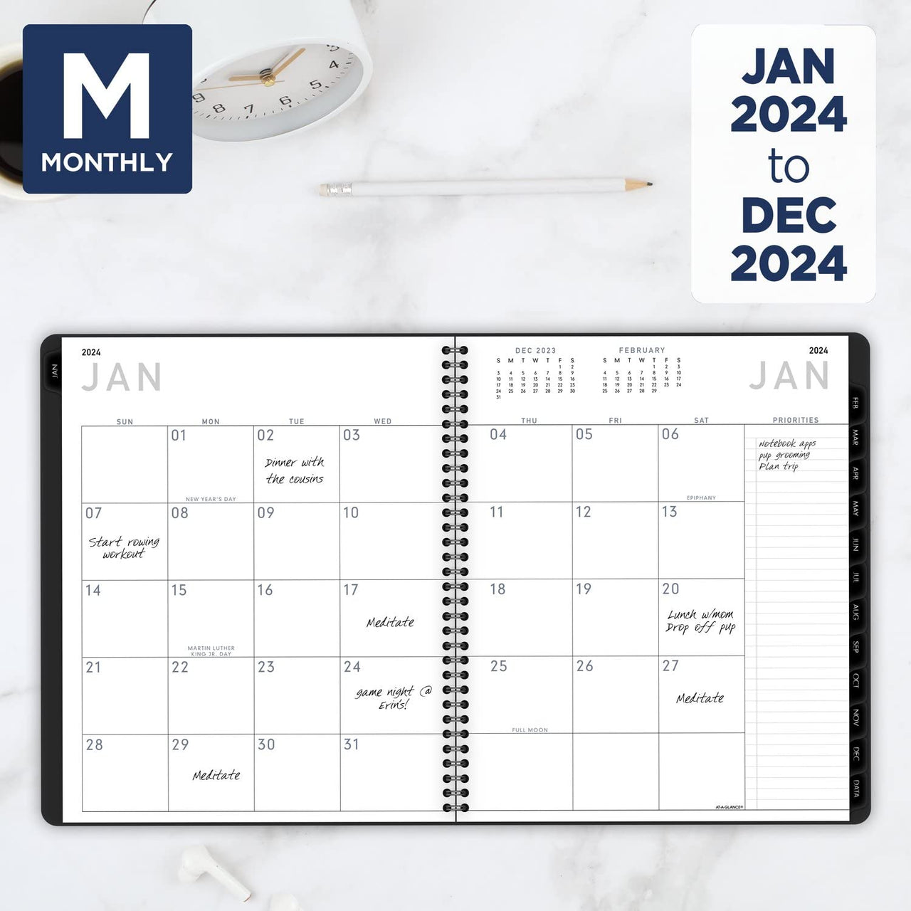 AT-A-GLANCE 2024 Monthly Planner, 9" x 11", Large, Contemporary Lite, Black (7026XL0524)