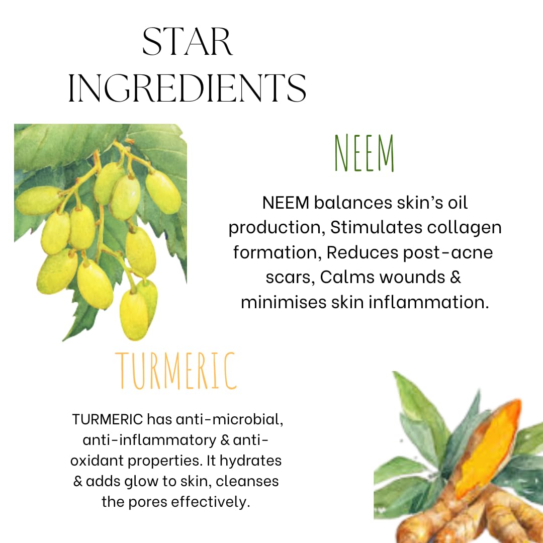 EcoBerry Neem Turmeric Clarifying Face Wash Oily, Acne Prone, Glowing Skin, Cleanses Pores, Moisturises, Reduces Acne Scars, Suits All Skin Types, Sulfate Free, Paraben Free, Vegan, 150ml