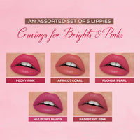 Just Herbs Ayurvedic Liquid Matte Lipstick Kit Set Of 5 With Long Lasting, Hydrating & Lightweight Lip Colour, Brights & Pinks - Paraben & Silicon Free - 5 Ml