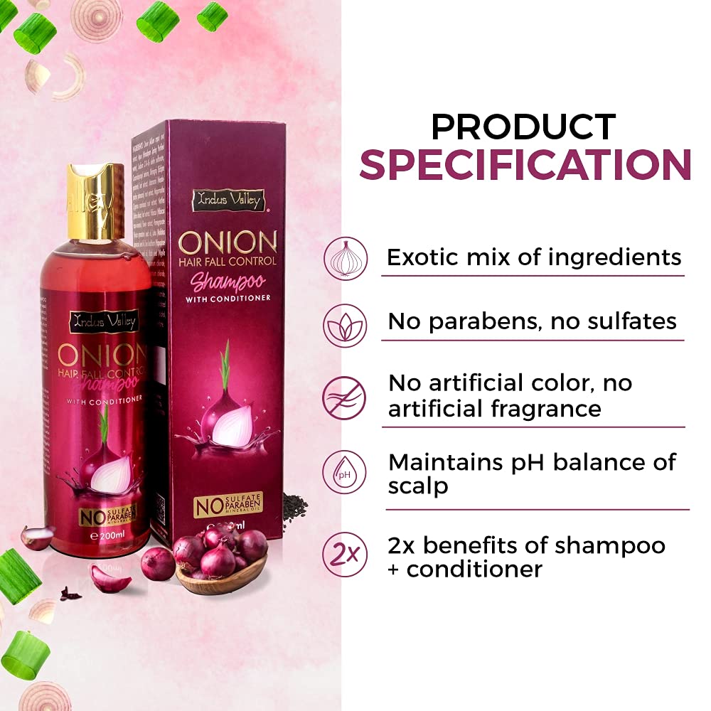 INDUS VALLEY 100% Organic Onion Shampoo With Conditioner Best Defence For Hair Fall- With No Paraben & Sulfate (200ml)