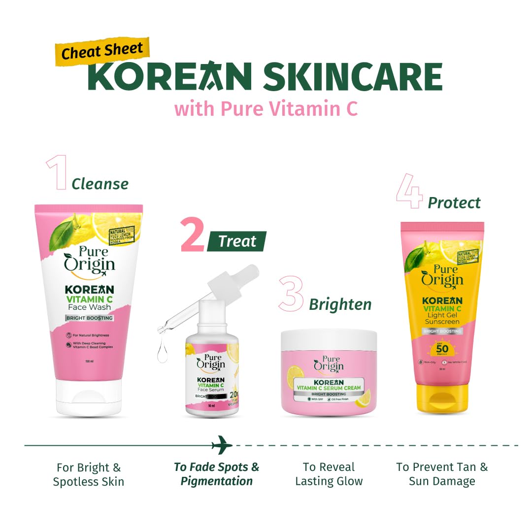 Pure Origin 20x Korean Vitamin C Brightening Face Serum | Reduces Dark Spots, Dullness & Uneven Skin Tone | Serum For Glowing Skin | For All Skin Types | 10ml