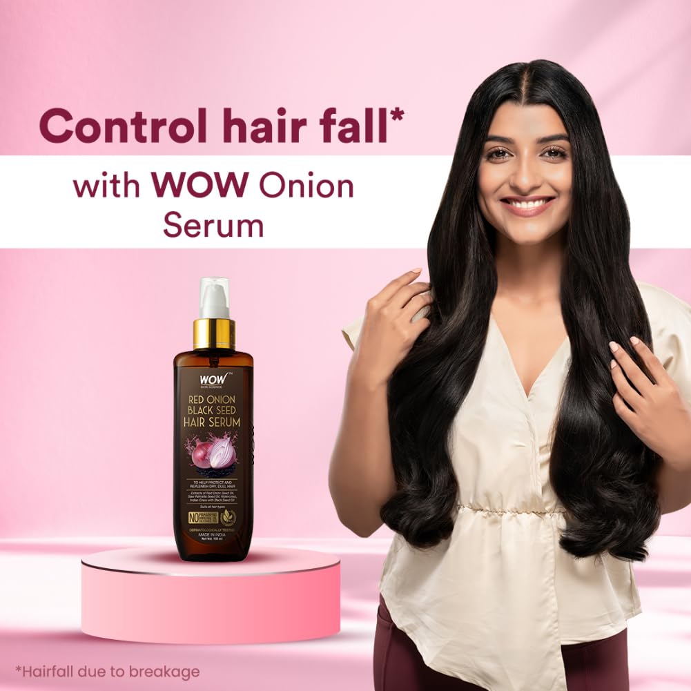 WOW Skin Science Red Onion Black Seed Hair Serum - with Red Onion Seed Oil Extract, Watercress - NON STICKY - for Frizz Control & Replenishing Dry, Dull Hair - No Parabens, Silicones & PEG - 100mL
