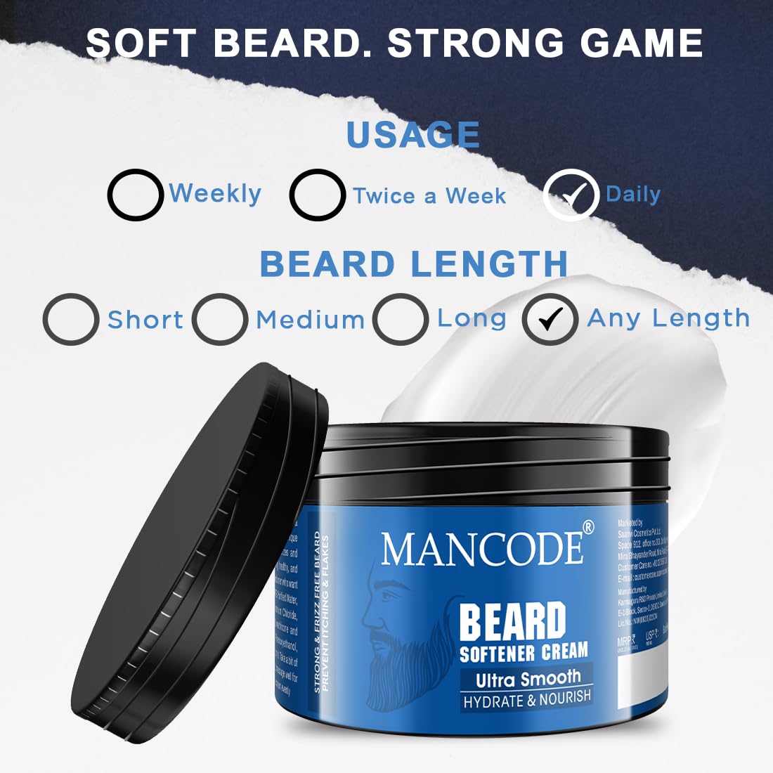 Mancode Beard Softener Cream - 100gm | for Frizzy Rough Dry Mustache and Beard | Long Lasting Moisturization & Nourishement | Mooch Beard Perfect Styling Cream | Argan Almond Walnut Oil Shea Butter Proteins and Vitamins Enriched | No Paraben No Sulfate (P