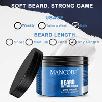 Mancode Beard Softener Cream - 100gm | for Frizzy Rough Dry Mustache and Beard | Long Lasting Moisturization & Nourishement | Mooch Beard Perfect Styling Cream | Argan Almond Walnut Oil Shea Butter Proteins and Vitamins Enriched | No Paraben No Sulfate (P