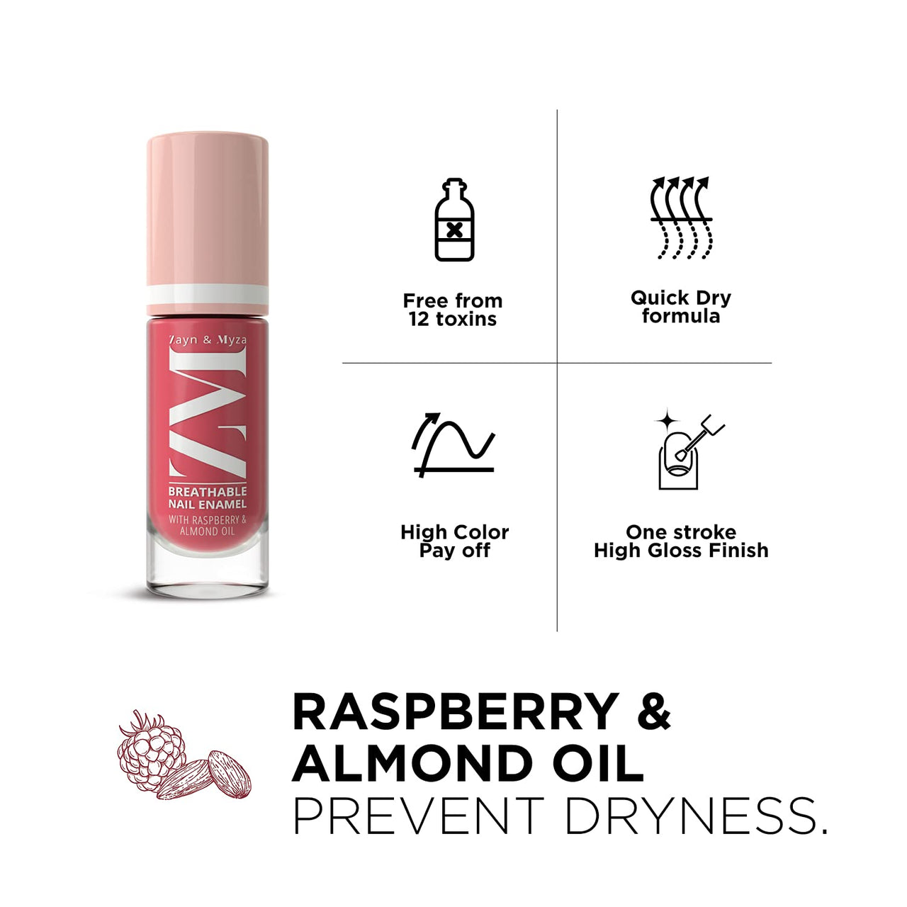 ZM Zayn & Myza Breathable Nail Enamel - Rose Macaroon | Smooth Application | Quick-Drying I Longlasting I Chip-Defiant I Water Permeable | Glossy Finish | 100% Vegan, 6 ml