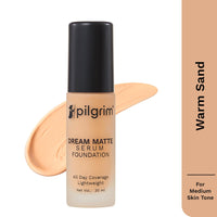 Pilgrim Medium Warm Sand Serum Liquid Foundation, Matte & Poreless,30 ml | Foundation for face make up infused | Water-Resistant, All Day Coverage| All Skin Types