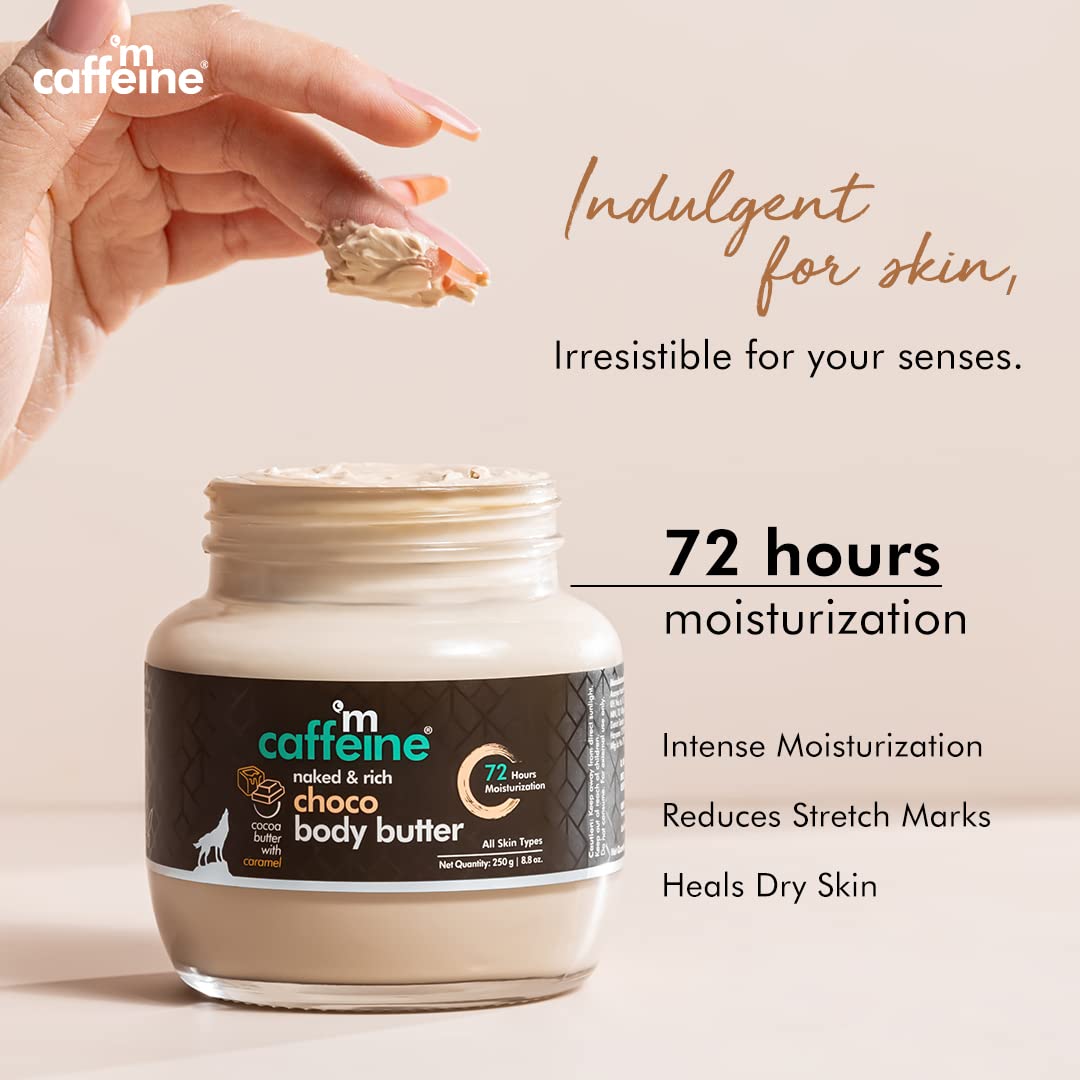 mCaffeine Body Butter for Dry Skin for both Women and Men | Shea Butter Moisturizer with Cocoa Butter & Caffeine | Body Cream for 72Hrs Moisturization | Non-Sticky for All Skin Types (100gm)