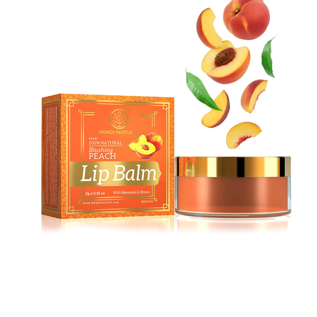 Khadi Natural Peach Lip Balm with Beeswax and Shea Butter | Natural Lip Balm for Soft & Hydrated Lips | Herbal Lip Balm for Chapped Lips | Free from Harsh Chemicals | Unisex Lip Balm