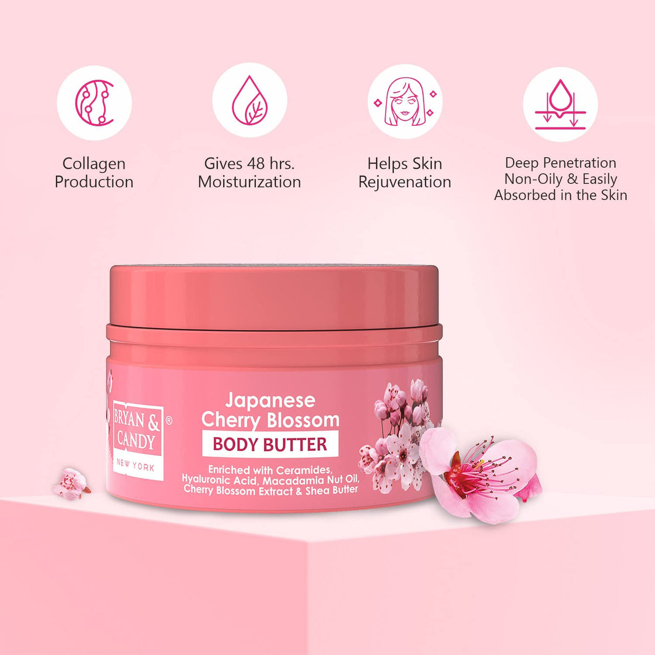 BRYAN & CANDY Japanese Cherry Blossom Body Butter |Ph5.5 Skin Friendly | 72hrs Moisturization | 100% Vegan