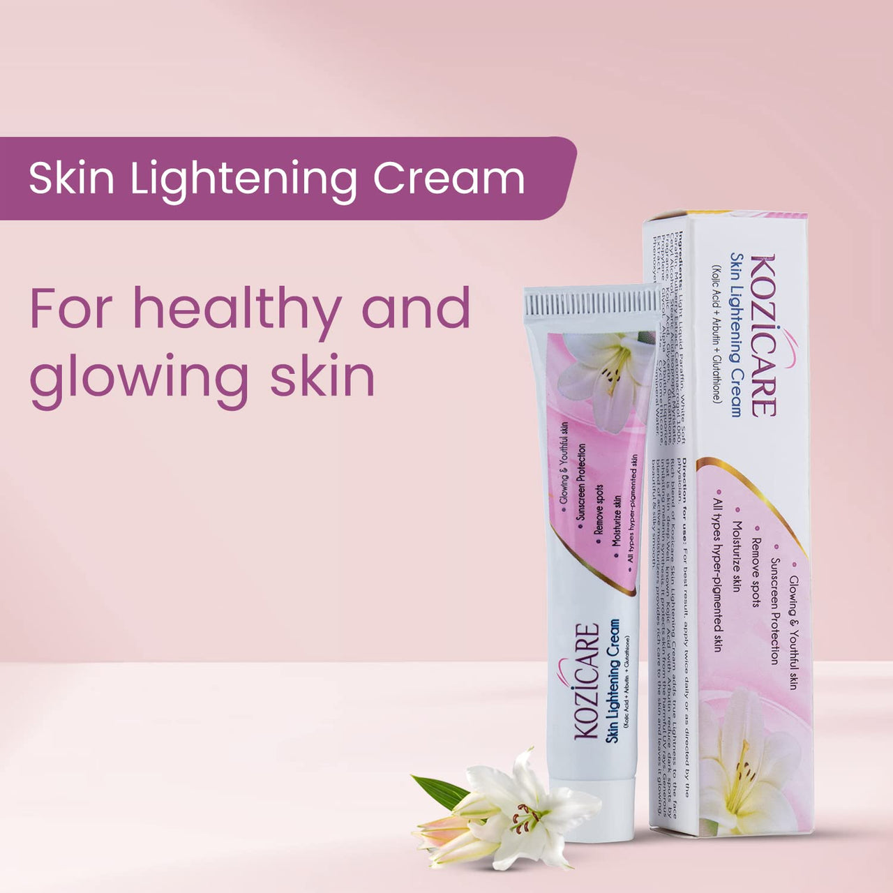 Kozicare Kojic Acid Cream, Glutathione Cream with Niacinamide | Face Cream For Glowing Skin | Dark Spot & Tan Removal Cream | Face Cream for Men & Women | Lightweight & Non Greasy - 15 Gm (Pack of 2)