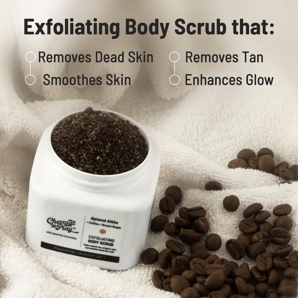 Chemist at Play Anti-Aging Body Lotion with 4% Retinol, Niacinamide & Zemea 200ml + Exfoliating Body Scrub For Removing Tan & Dead Skin Cells | Helps With Rough & Bumpy, Tanned & Pigmented Skin 75gm