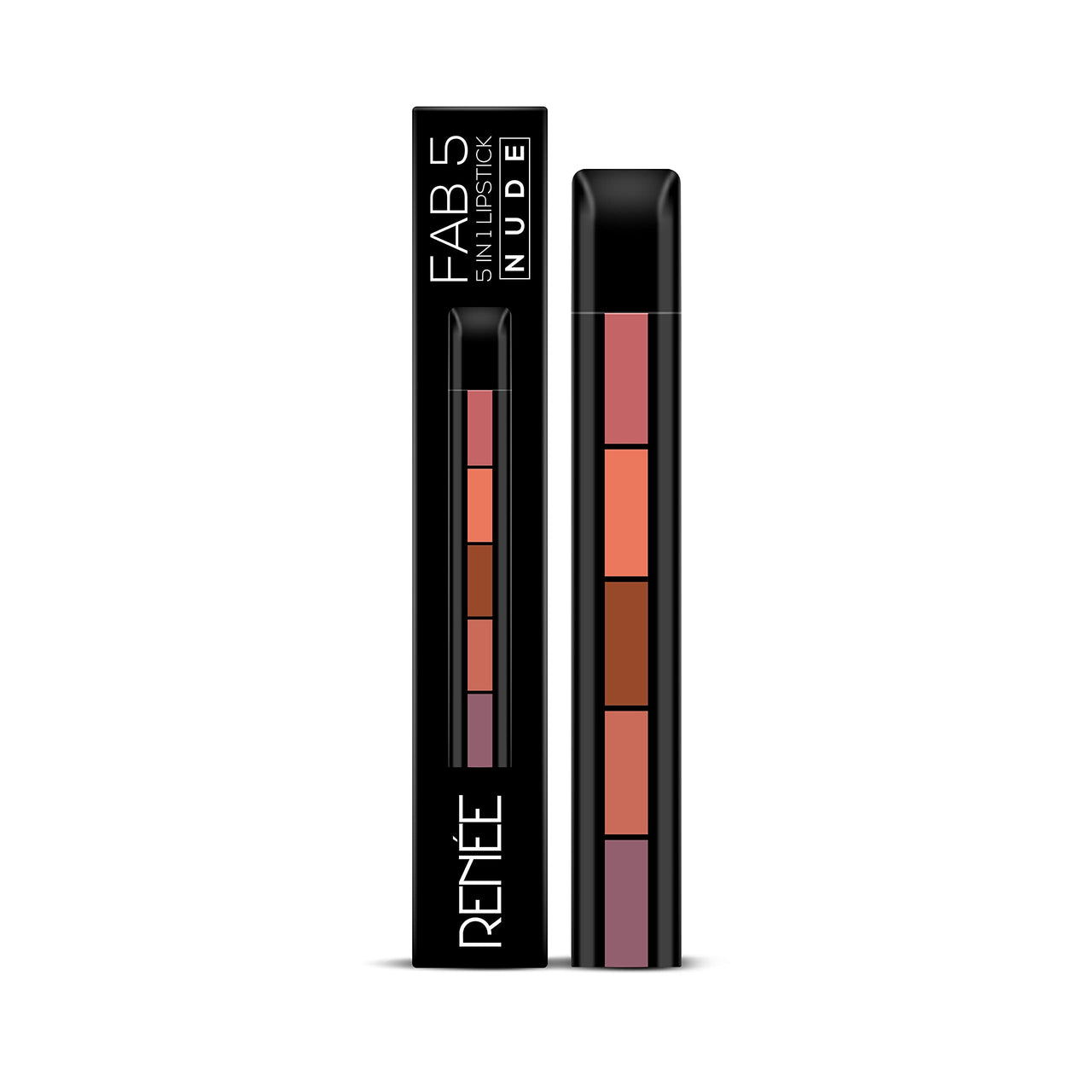 RENEE Fab 5 (5-In-1 Matte Lipstick) (Fab5 Nude) & Madness Ph Stick, 3G | Black Matte Lipstick That Delivers Pink Hue, Enriched With Vitamin E And Jojoba Oil