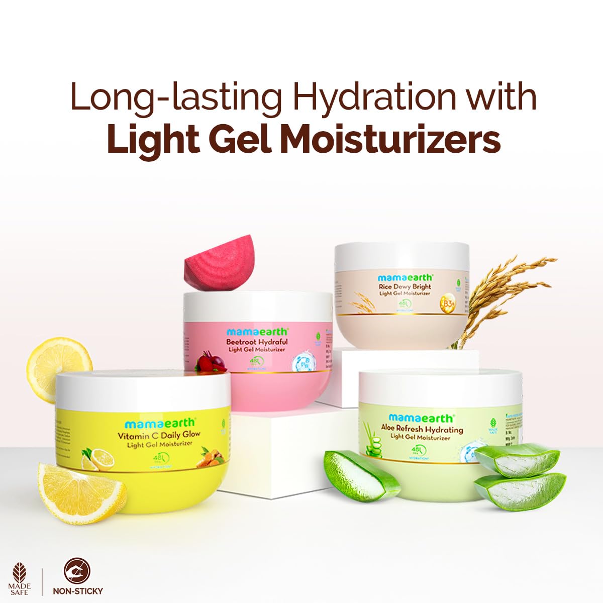 Mamaearth Rice Dewy Bright Light Gel Moisturizer with Rice Water& Niacinamide For Glass-skin Glow 200g| Long-lasting, Nonsticky Hydration |Oil-free, Lightweight & Quick-absorbing |No Harmful Chemicals
